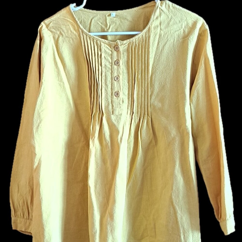 LARGE Buttery yellow handcrafted boho top, loose and flowy